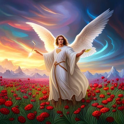 Archangel Michael Among Colorful Flowers