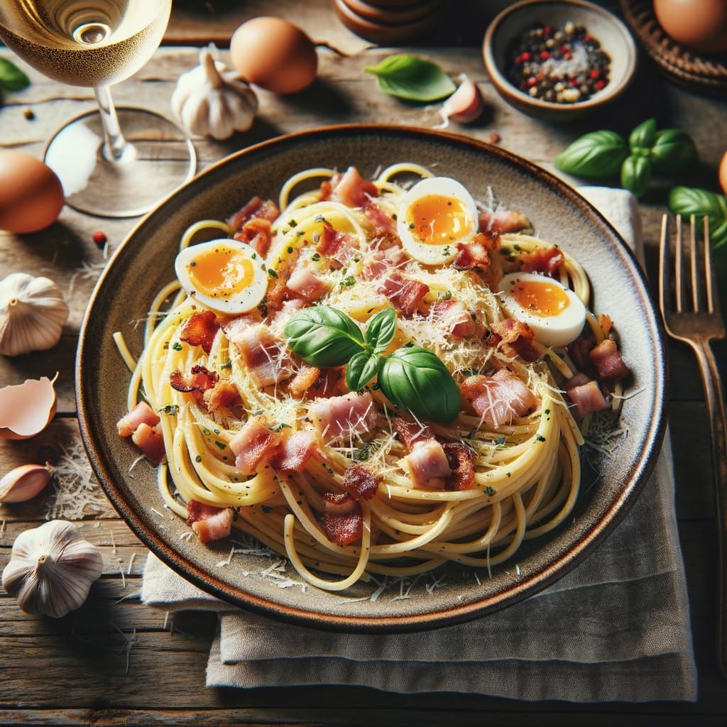 Classic Roman Carbonara Pasta Dish in Vibrant Colours