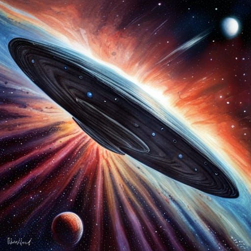 Detailed UFO in Space Colored Pencil Drawing
