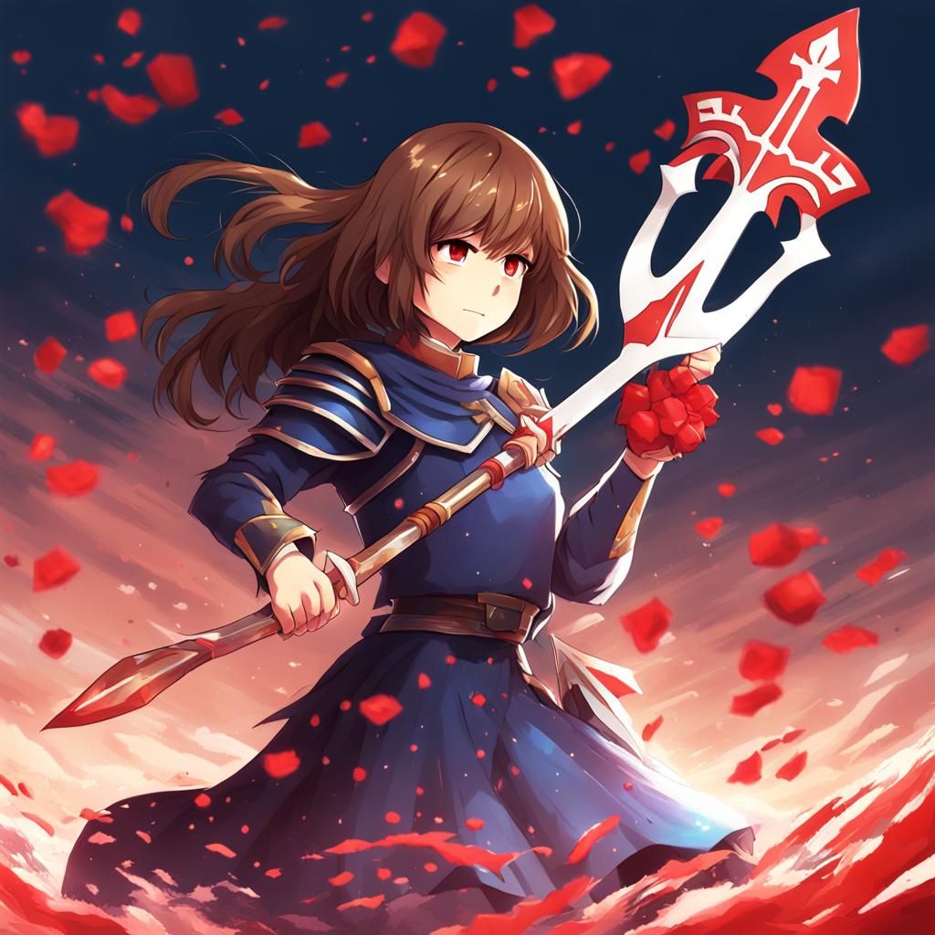Anime Queen Wielding a Red Trident