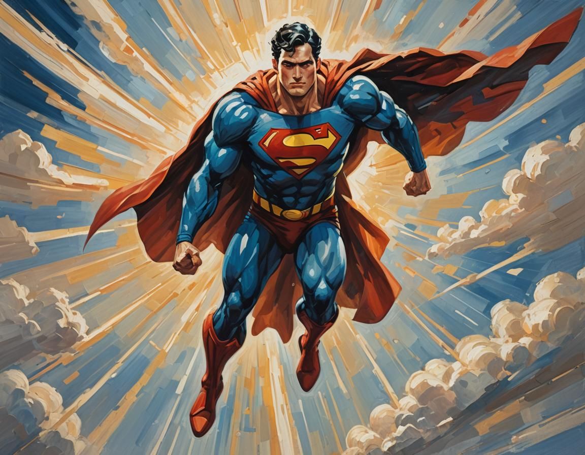 Superman Flies to the Sun: Expressive Impressionist Style