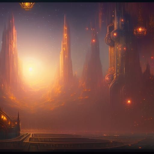 Aetherpunk Palace with Luminous Sparkling Details