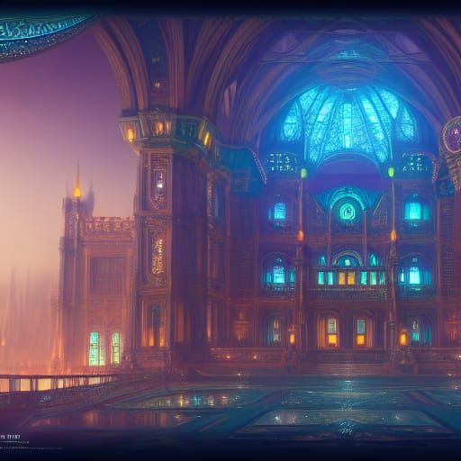 Luminous Aetherpunk Palace in Detailed Digital Art