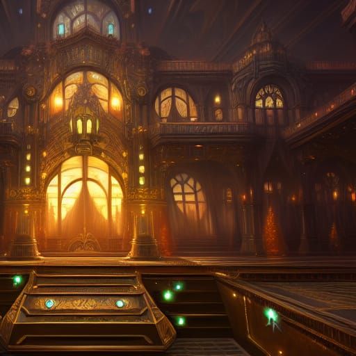 Shining Aetherpunk Palace in Detailed Matte Painting