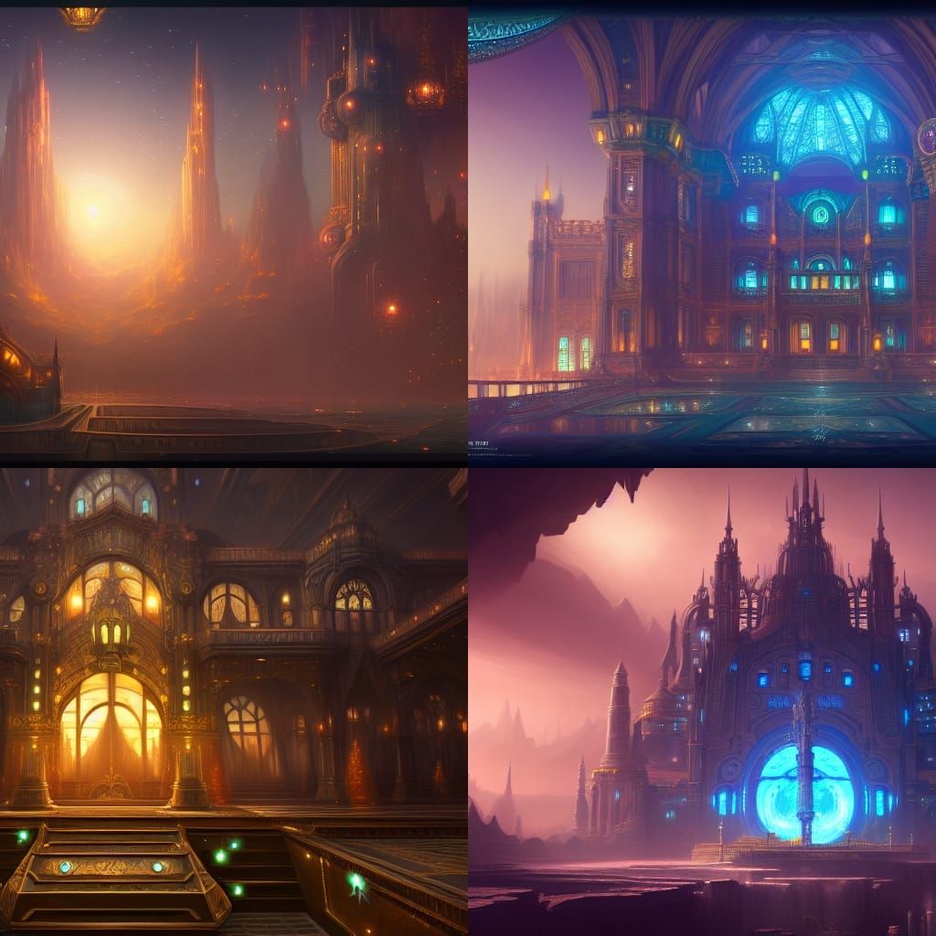 Aetherpunk Palace: Luminous and Grand Digital Painting
