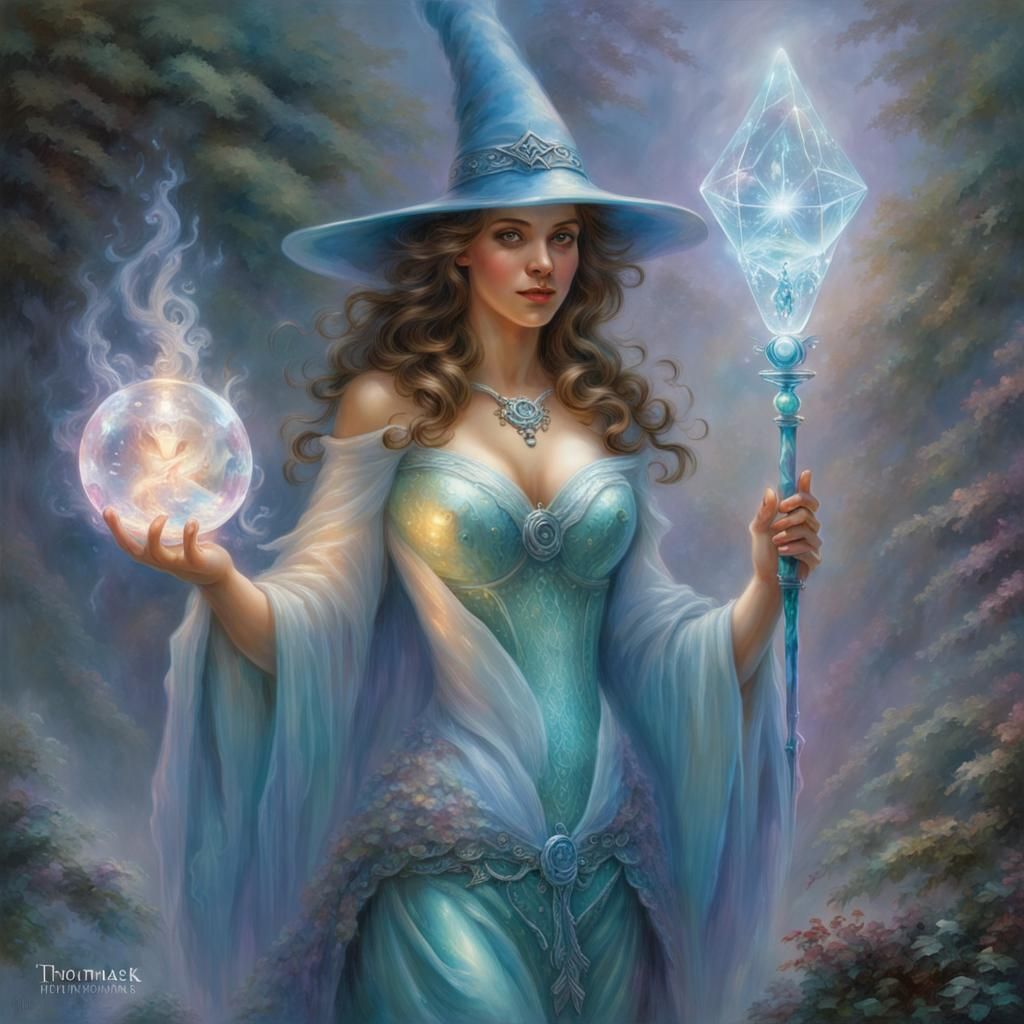 Iridescent Glass Sorceress with Crystal Staff