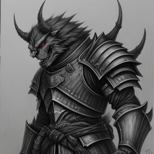 Cyberpunk Werebeast in Charcoal Drawing