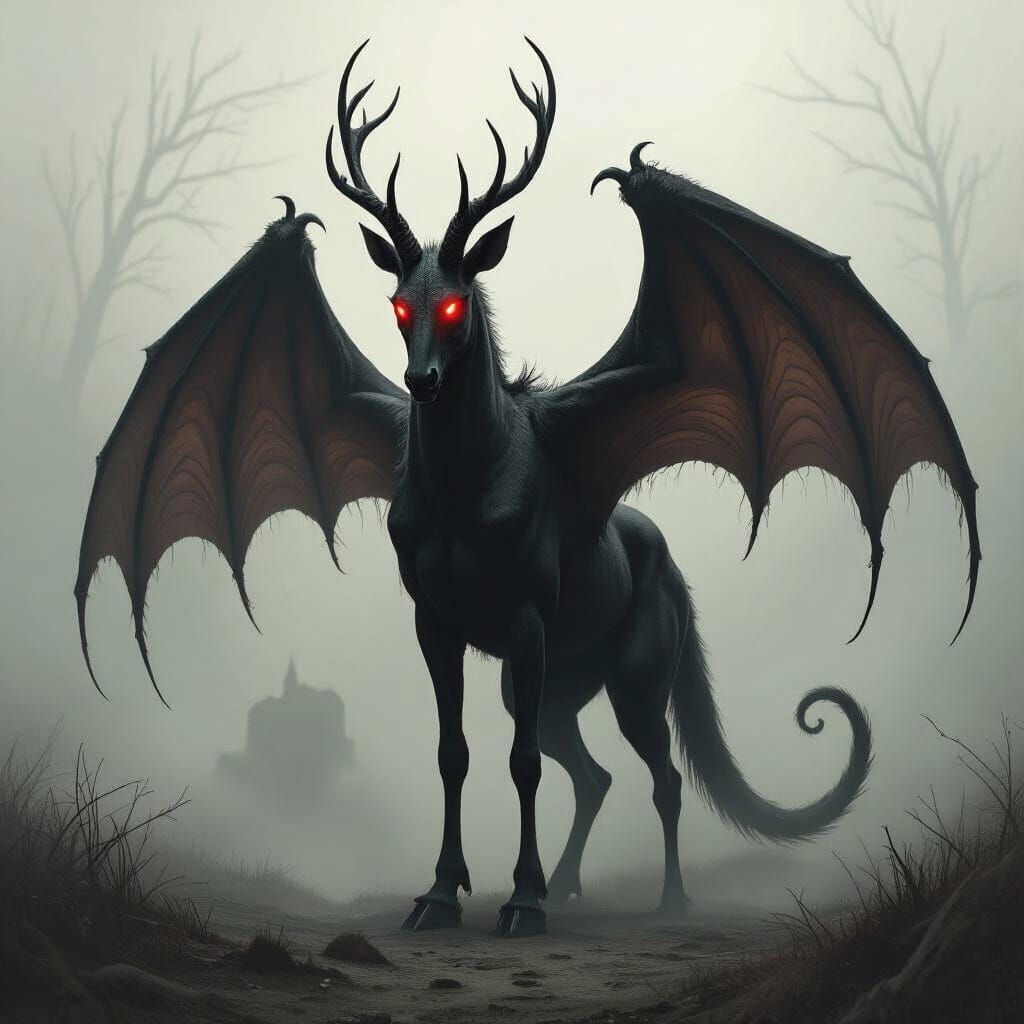 Surreal Jersey Devil in Eerie Landscape