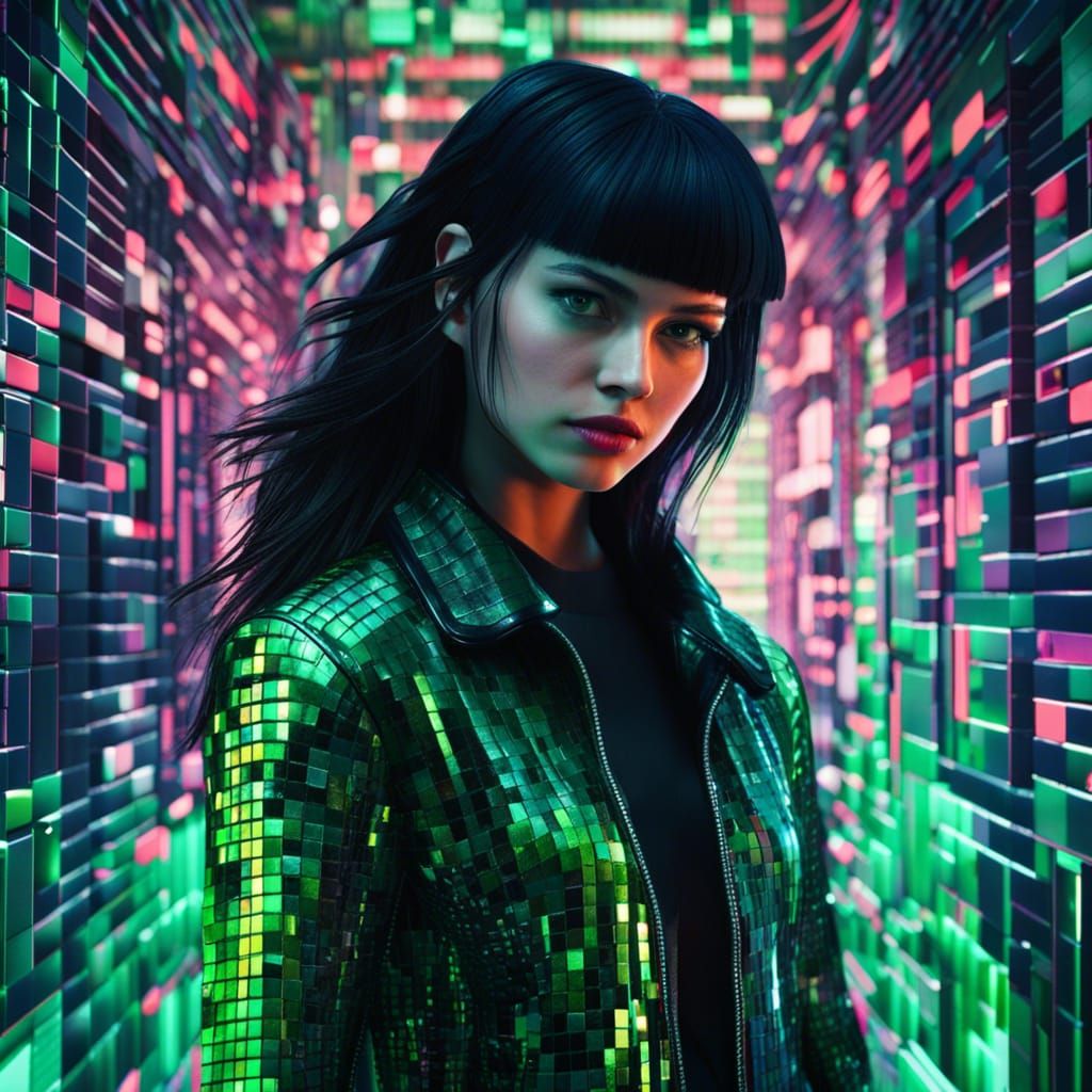 Mosaic Girl in Glitched Matrix World