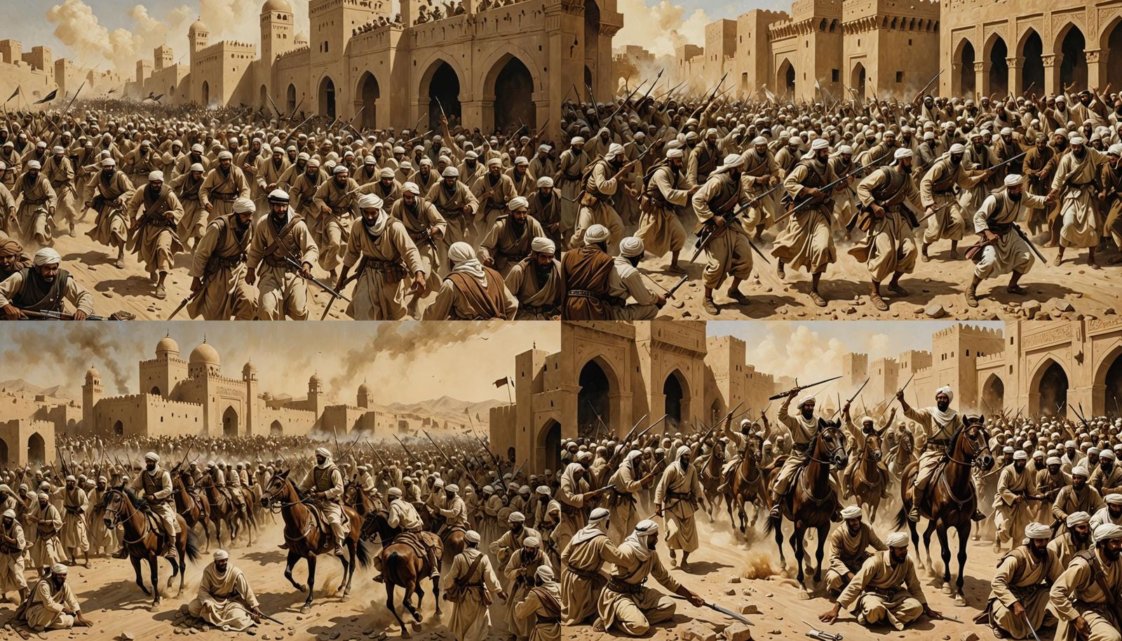 Muslims Triumph at Battle of Badr in Sepia Tones