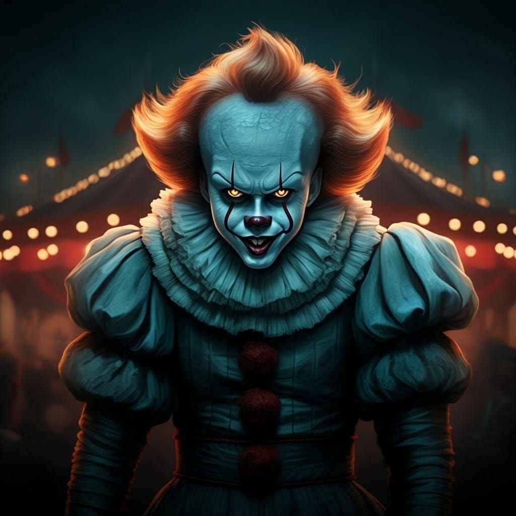 Eerie Pennywise in Dark Carnival: Cinematic 1980s Style