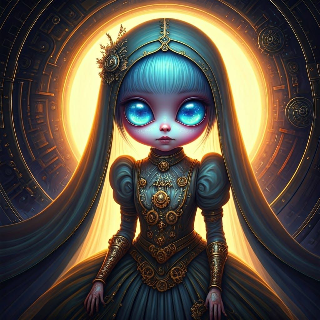 Ethereal Alien Girl Stepping Through Portal