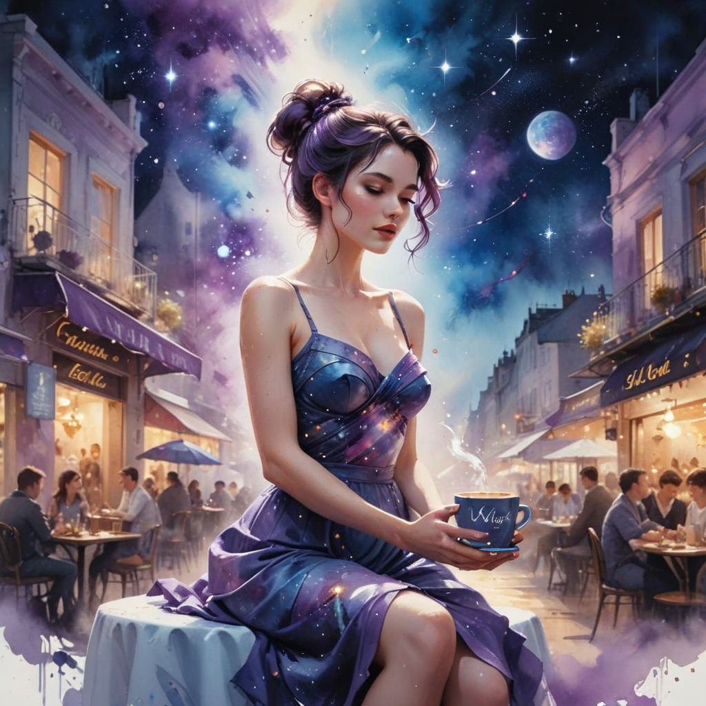 Cosmic Cafe Celebration in Starry Watercolour