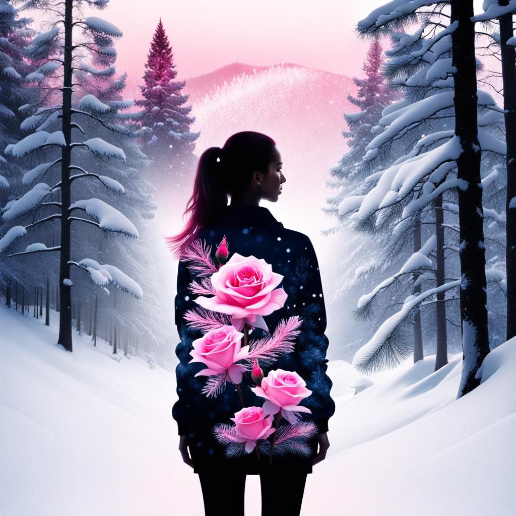 Double Exposure Silhouette of Winter Roses