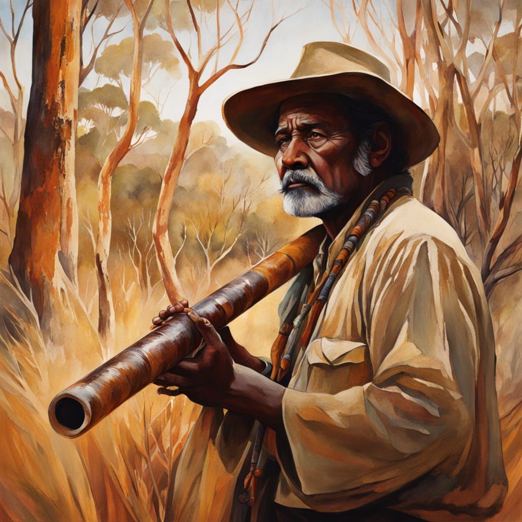 Aboriginal Man Plays the Didgeridoo in a Vibrant Australian ...