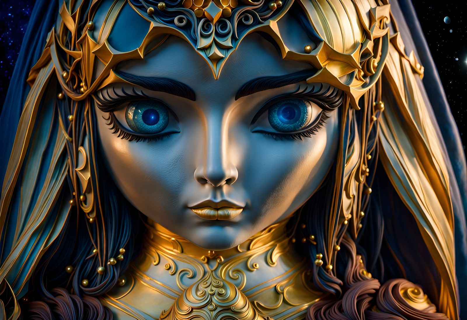 Goddess Portrait with Water Jug and Moonlit Sea