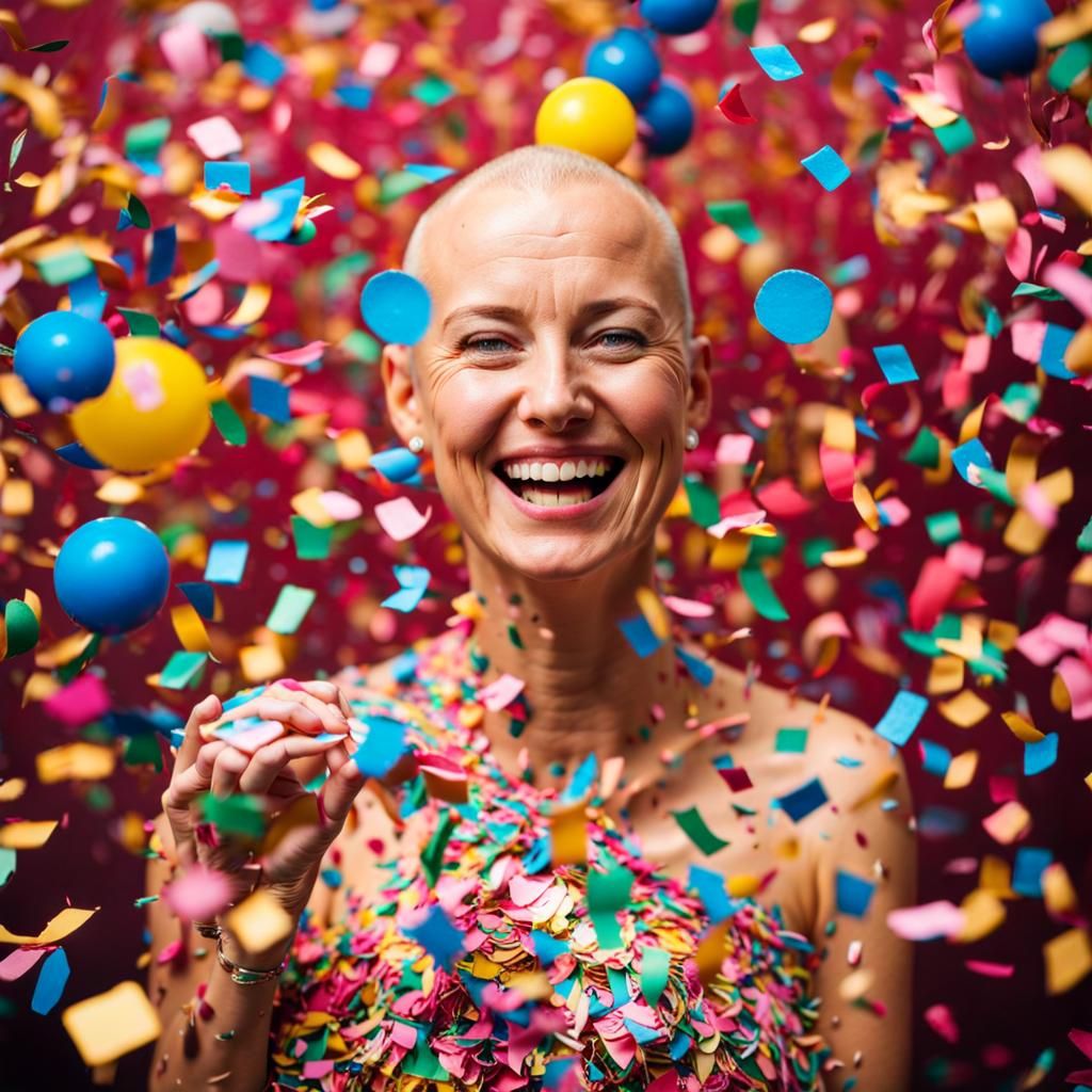 Joyful Cancer Survivor Celebrates with Confetti
