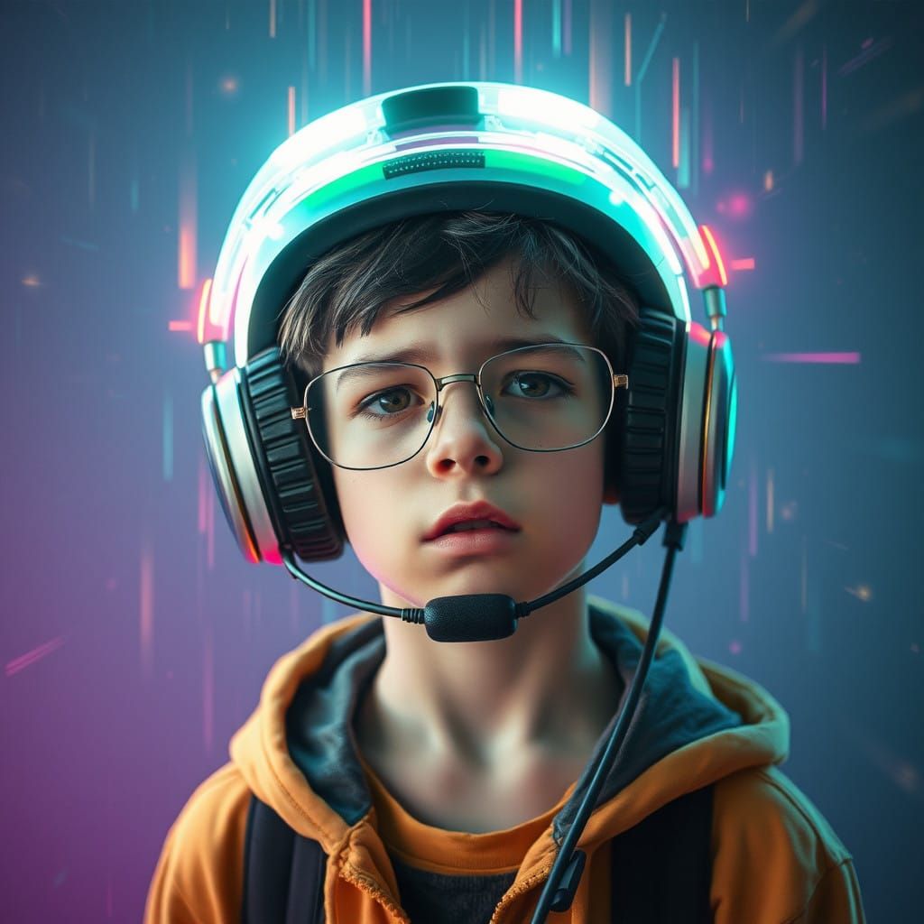 Cyberpunk Youth Overwhelmed by Glitching Digital Realm