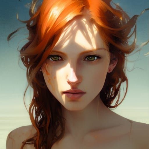 Red Haired Thief on the Beach: Hyperdetailed Portrait