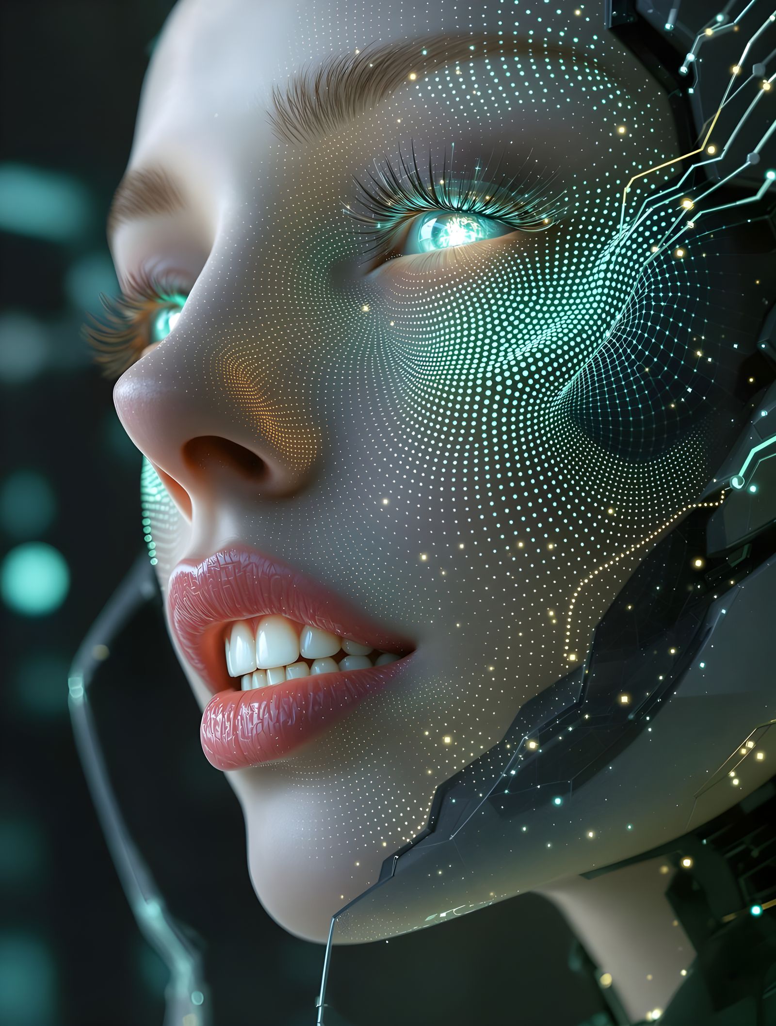 Surreal Biomechanical Woman with Honeycomb Teeth