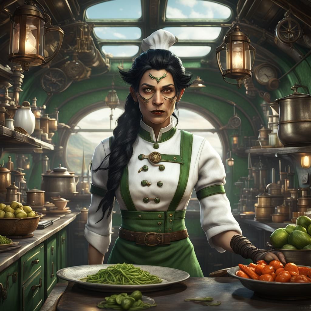 Steampunk Airship: Orc Chef in Fantasy Kitchen