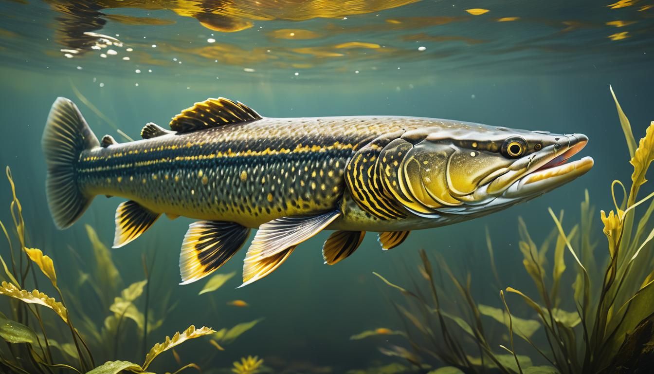 Detailed Pike Fish in Wildlife Illustration Style