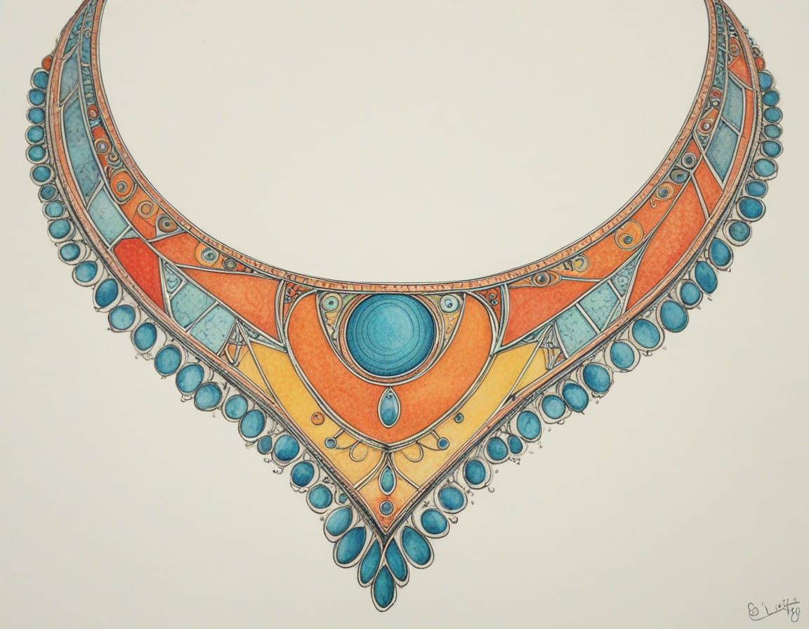 Art Deco Necklace in Vibrant Color Pencil Style