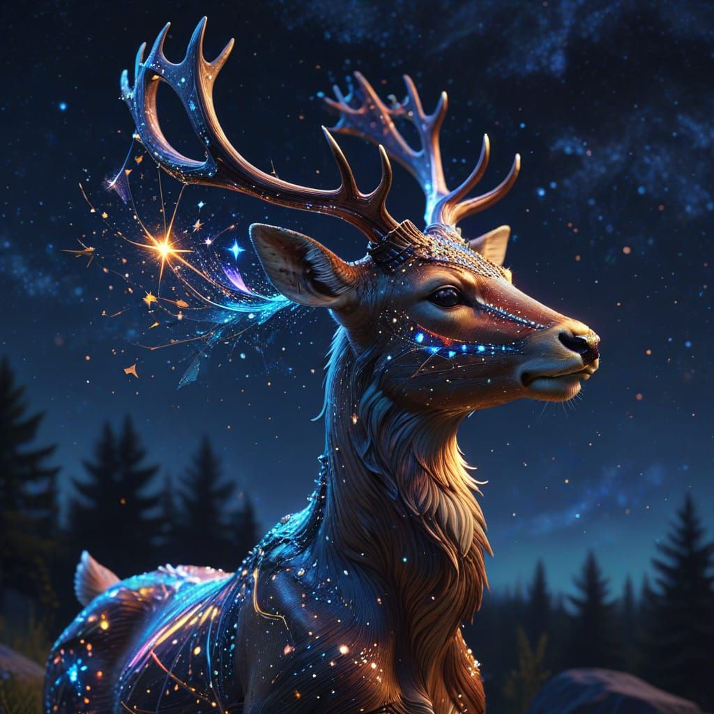 Starlight Constellation Deer Leaping Through Night Sky
