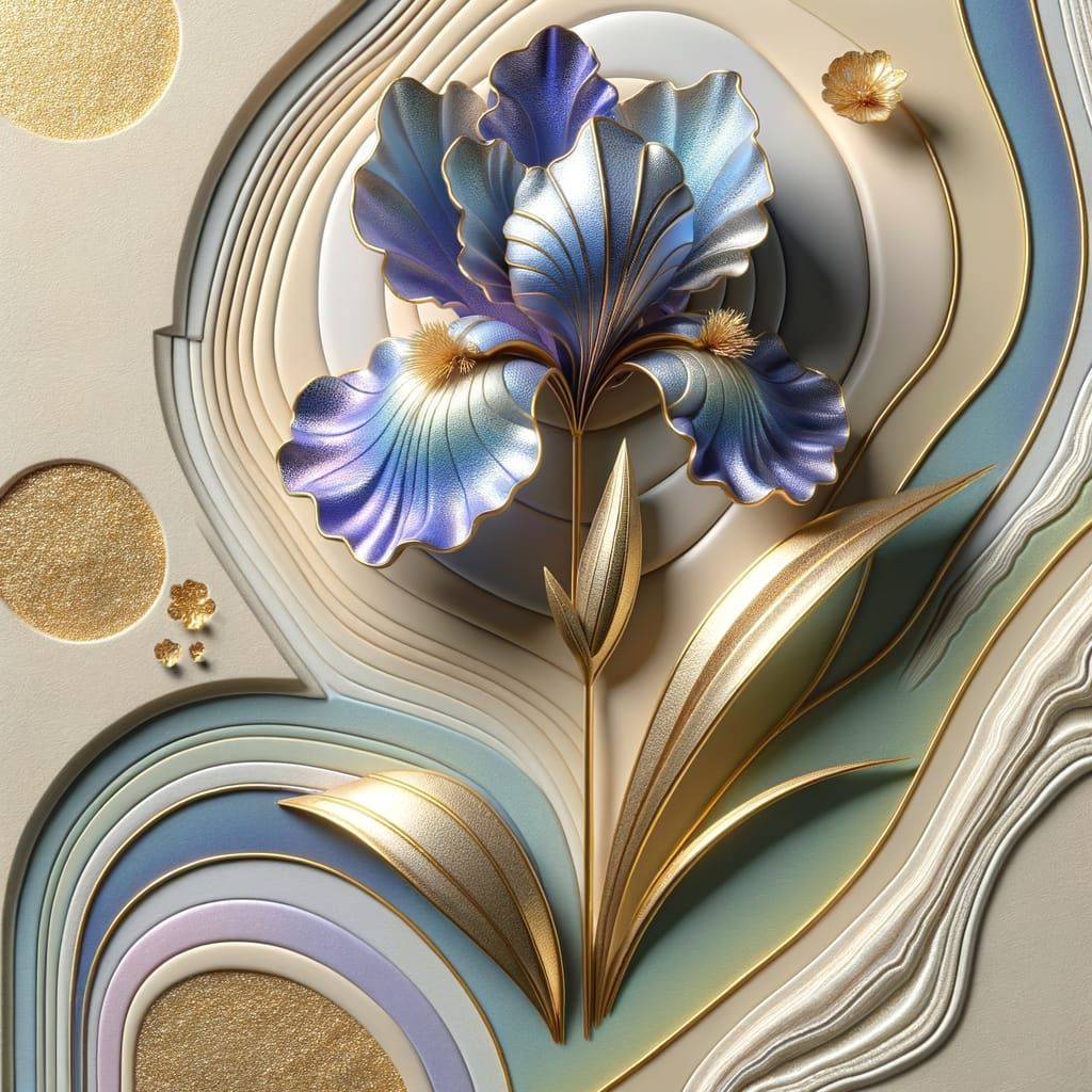 Metallic Iris Flower in 3D with Gold Accents