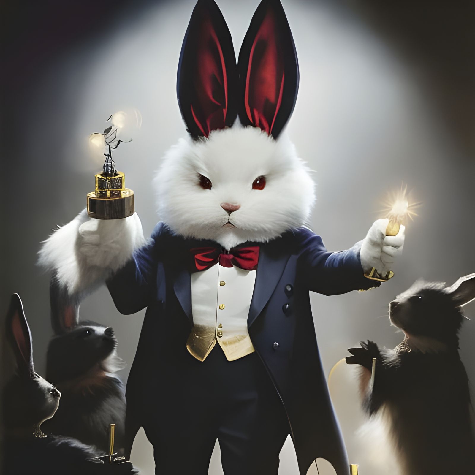Sinister Bunny Magician on Stage: Detailed Horror Sketch