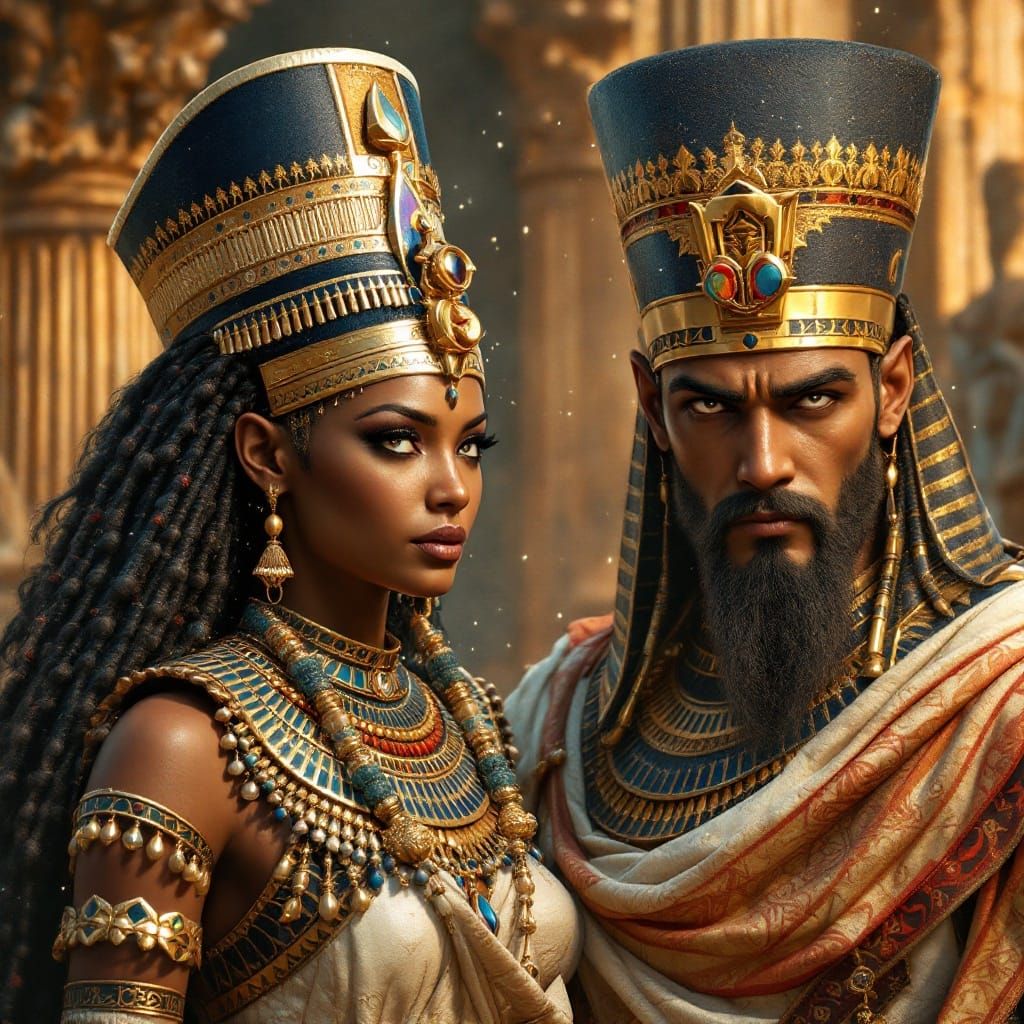 Ancient Egyptian Gods Isis and Osiris in Regal Attire
