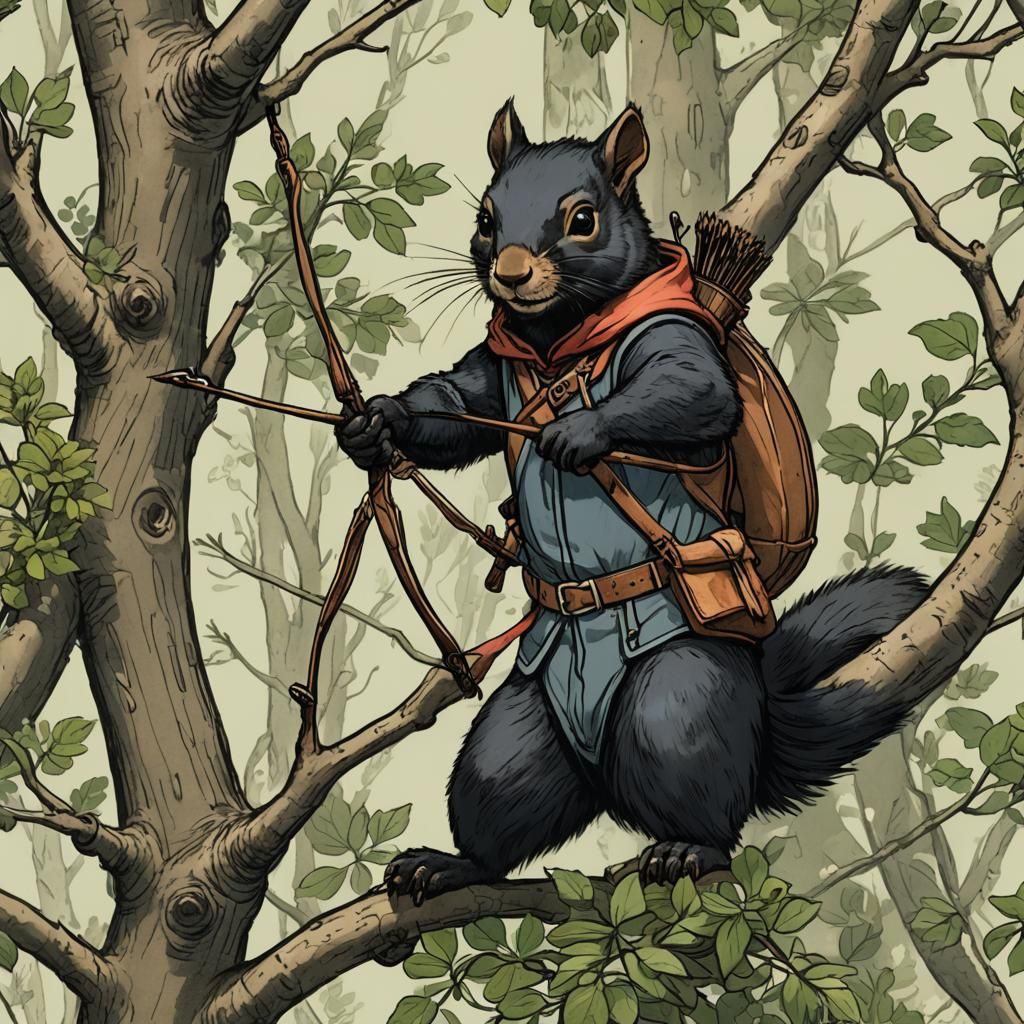 Redwall Style Black Squirrel Archer in Forest