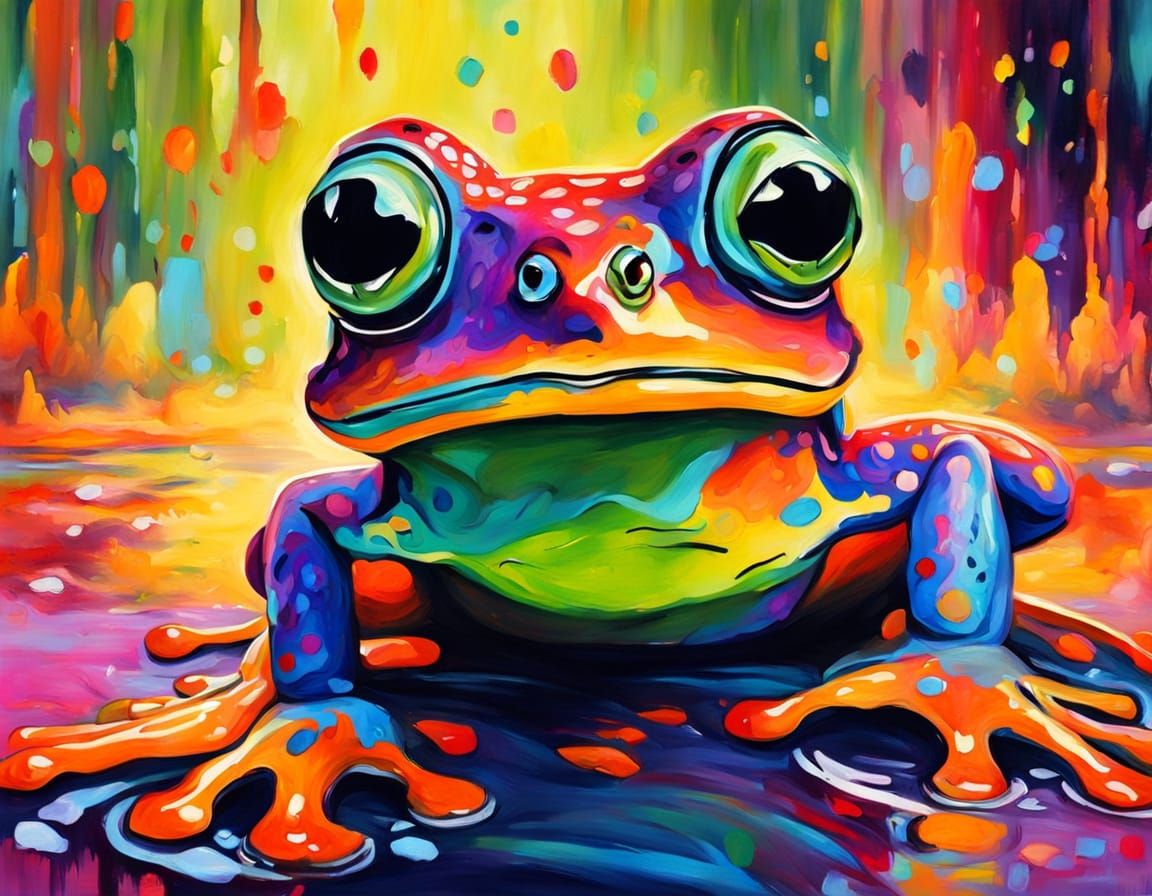 Surprised Frog in Vibrant Painterly Style
