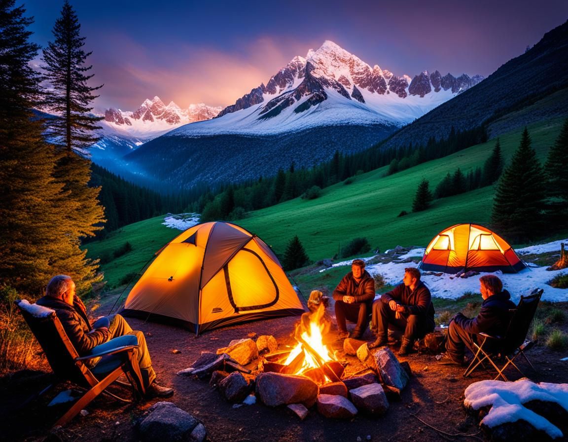 Cozy Campfire Scene with Friends in Nature