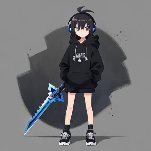 Teenage Girl with Keyblade Weapon and Headphones