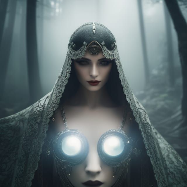 Sinister Woman in Pond, Art Nouveau Style