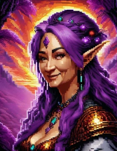 Purple Pixie Portrait in Pixel Art Style