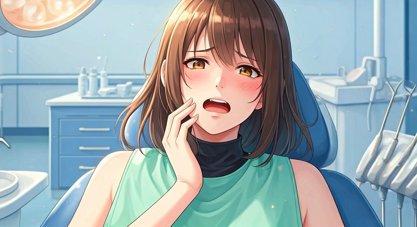 Anime-Inspired Girl in Dental Distress