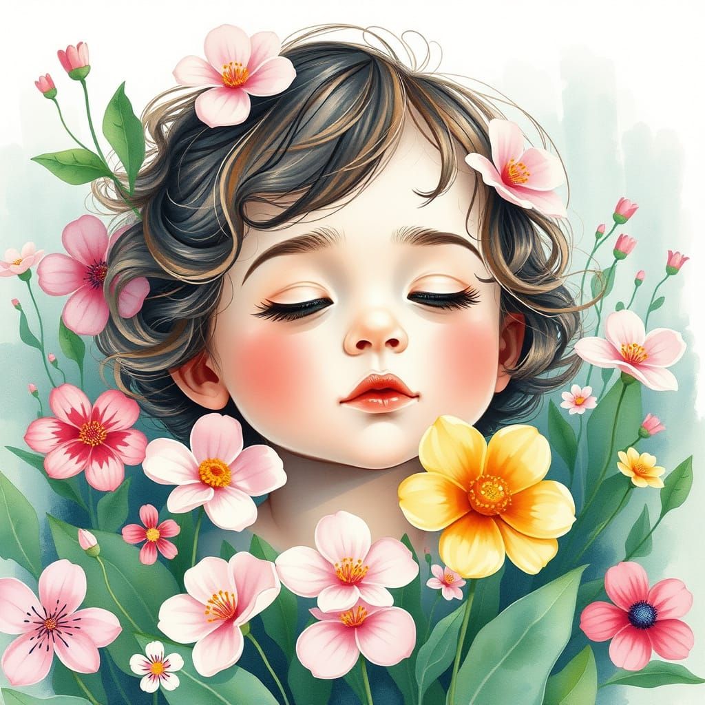 Vibrant Kidcore Child in Watercolor Style