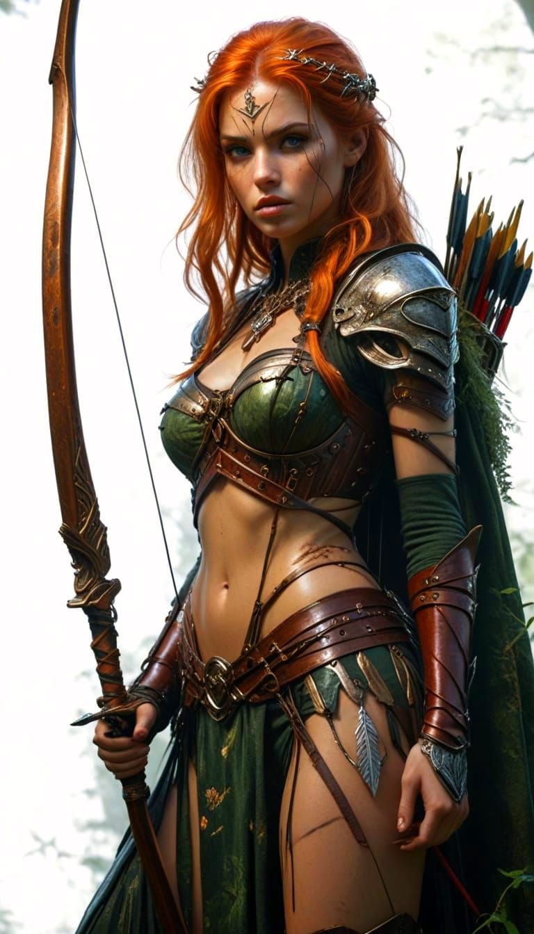 Ethereal Forest Goddess Archer in Hyperrealistic Style