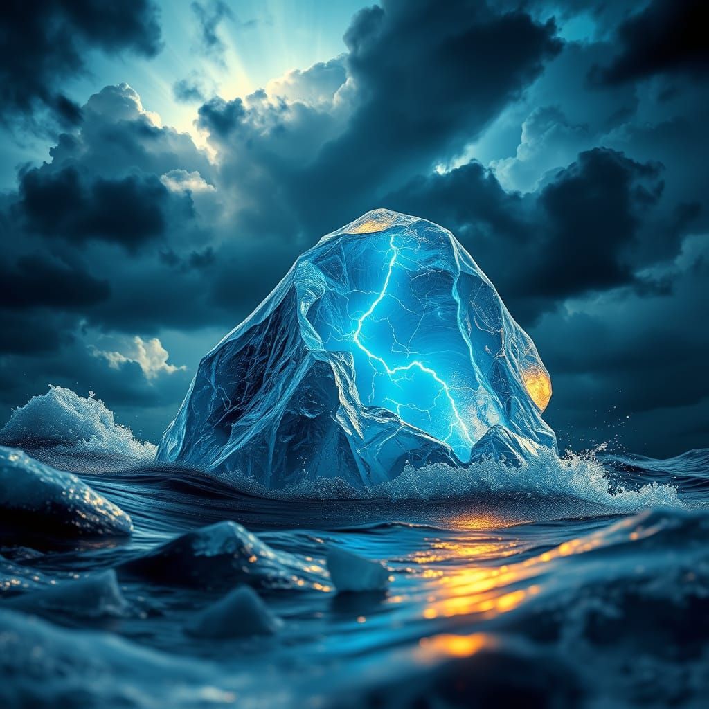 Ocean Storm Inside Iceberg as Vivid Digital Art