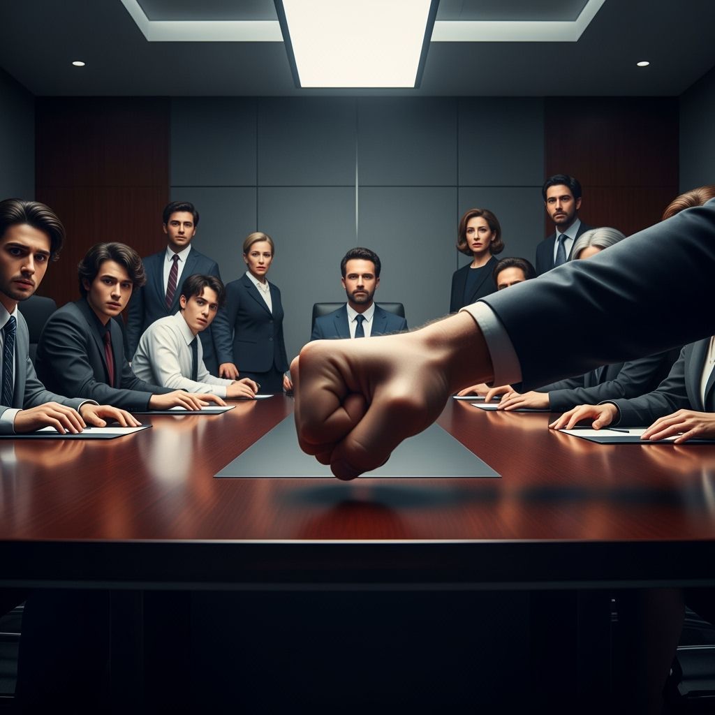 Tense Boardroom Scene with Cinematic Lighting