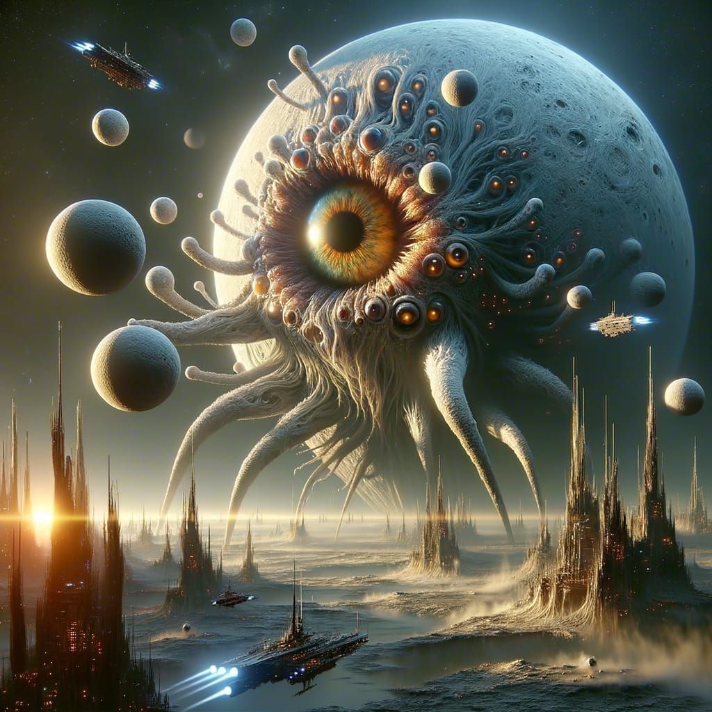 Cosmic Invasion: Spaceships Confront the Eye Planet