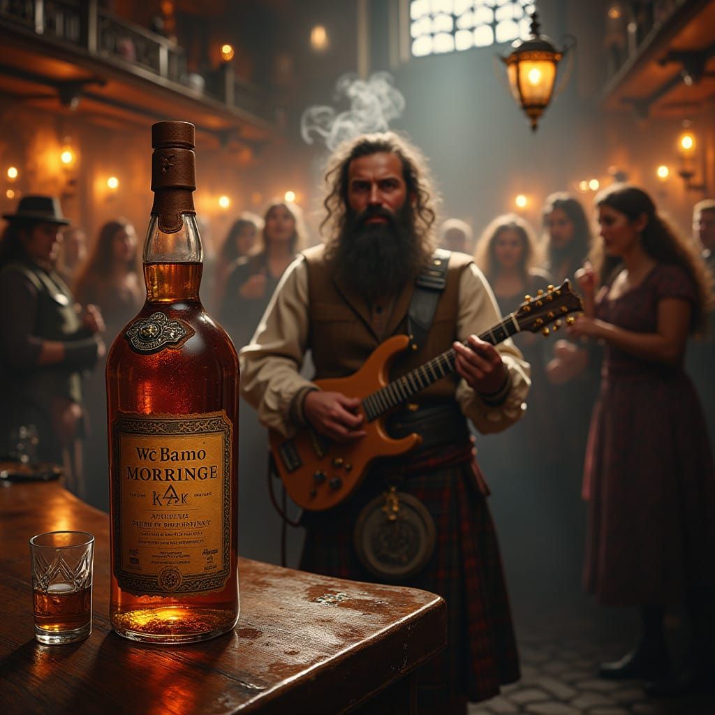Vibrant Scottish Highland Tavern Scene in Whisky Bar