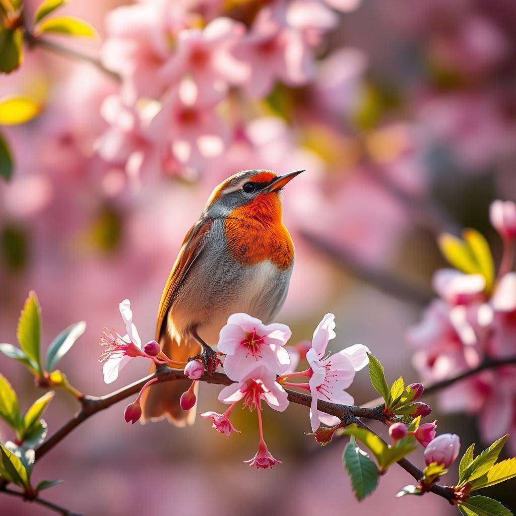Songbird Among Cherry Blossoms, Detailed Photography