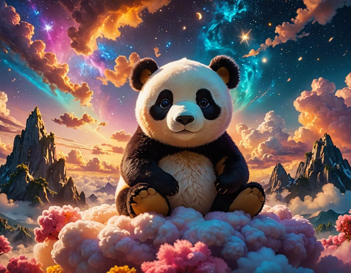 Panda Teddy Bear in Cosmic Heaven, Digital Art