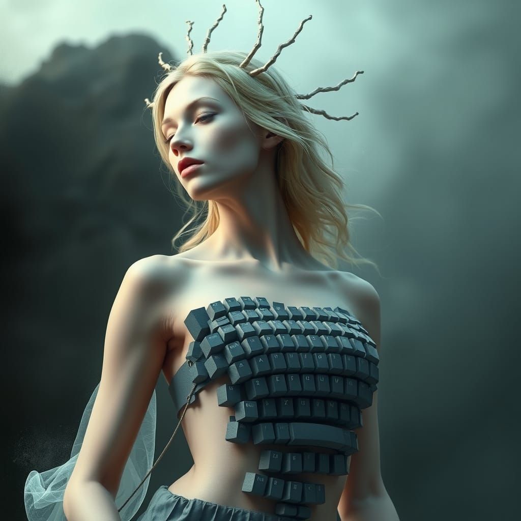 Goddess in Keyboard Microkini: Digital Surrealism