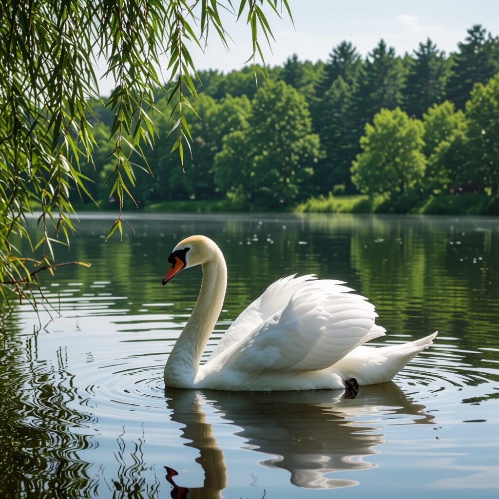 Elegant Swan Swimming on a Calm Lake