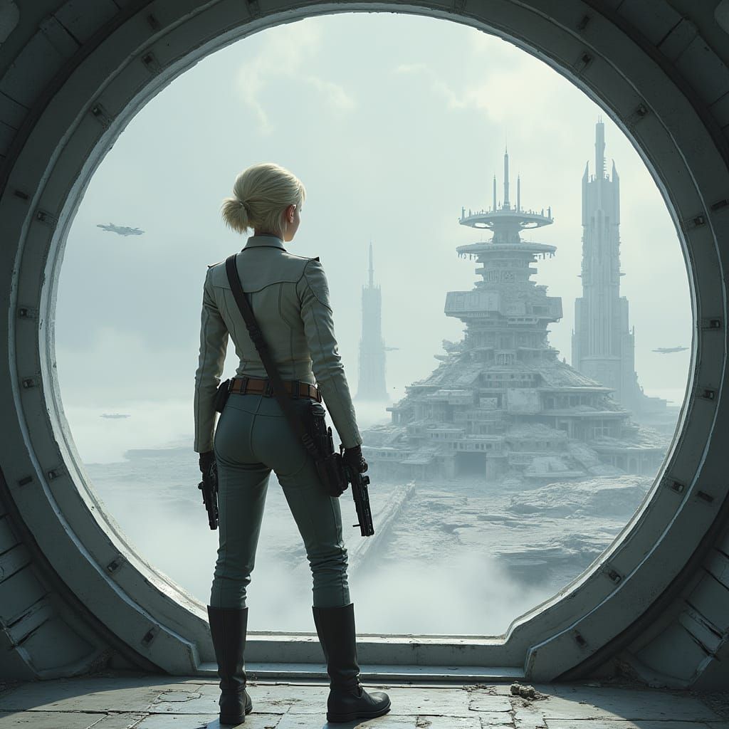 Hyperrealistic Portrait of a Military Leader Amidst Destruct...