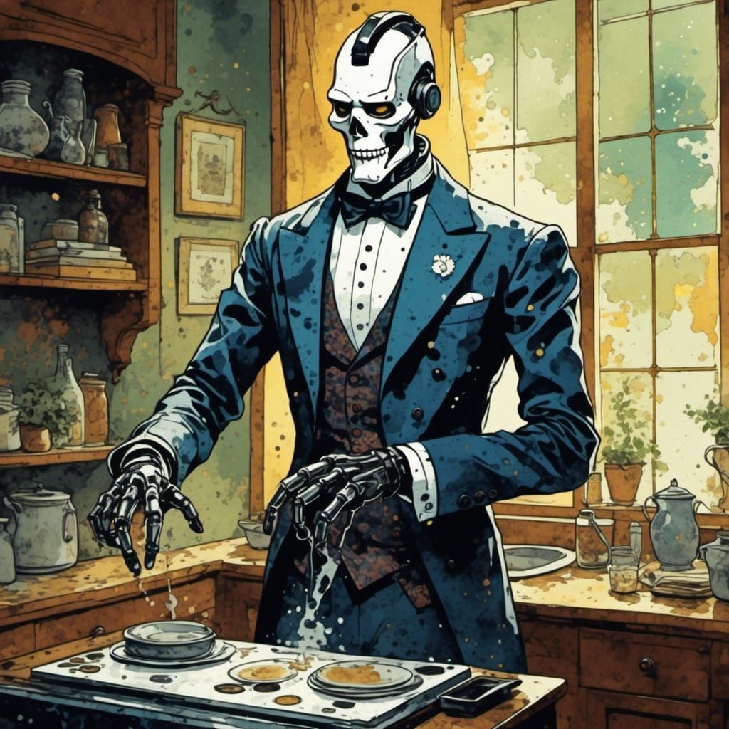 Robot Butler in Blotched Ink Style